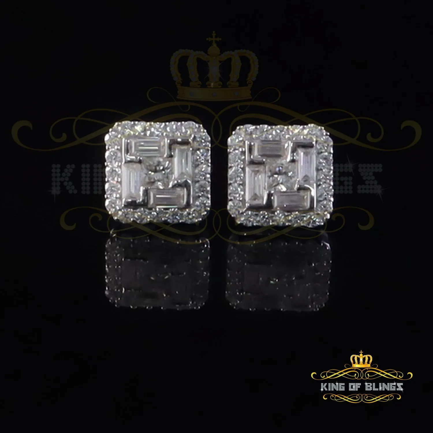 King of Bling's New Men's White 925 Silver 1.66ct VVS D Moissanite Square Stud Women's Earring