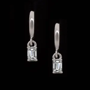 LAB CREATED DIAMOND DROP EARRINGS HUGGIE HOOP CHARM EMERALD CUT MINIMALIST 14k