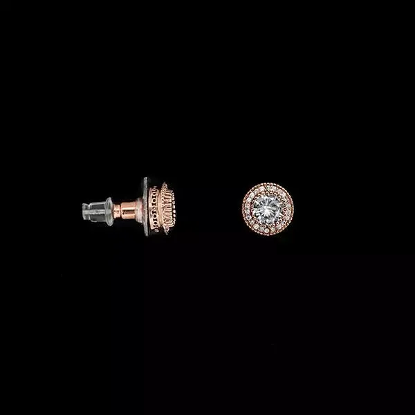 Ladies Rose Gold Round Halo Stud Earrings