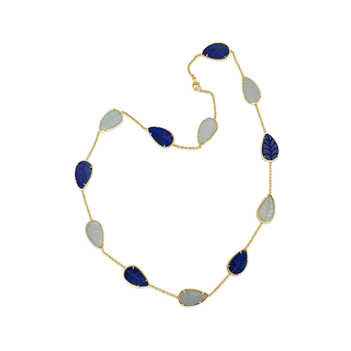 Lapis & Calcedony Leaf Design Necklace