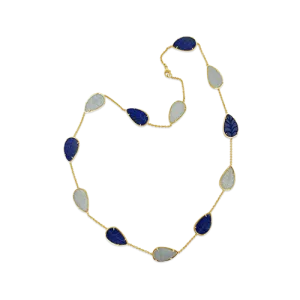 Lapis & Calcedony Leaf Design Necklace