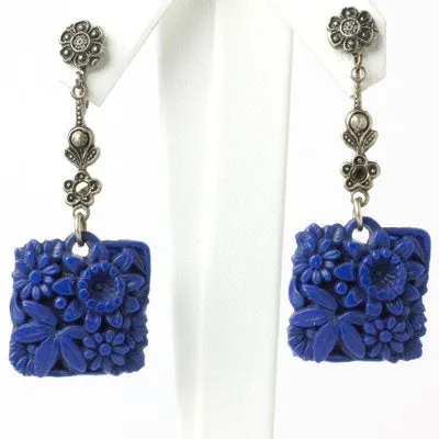 Lapis Panel 1930s Pendant Earrings