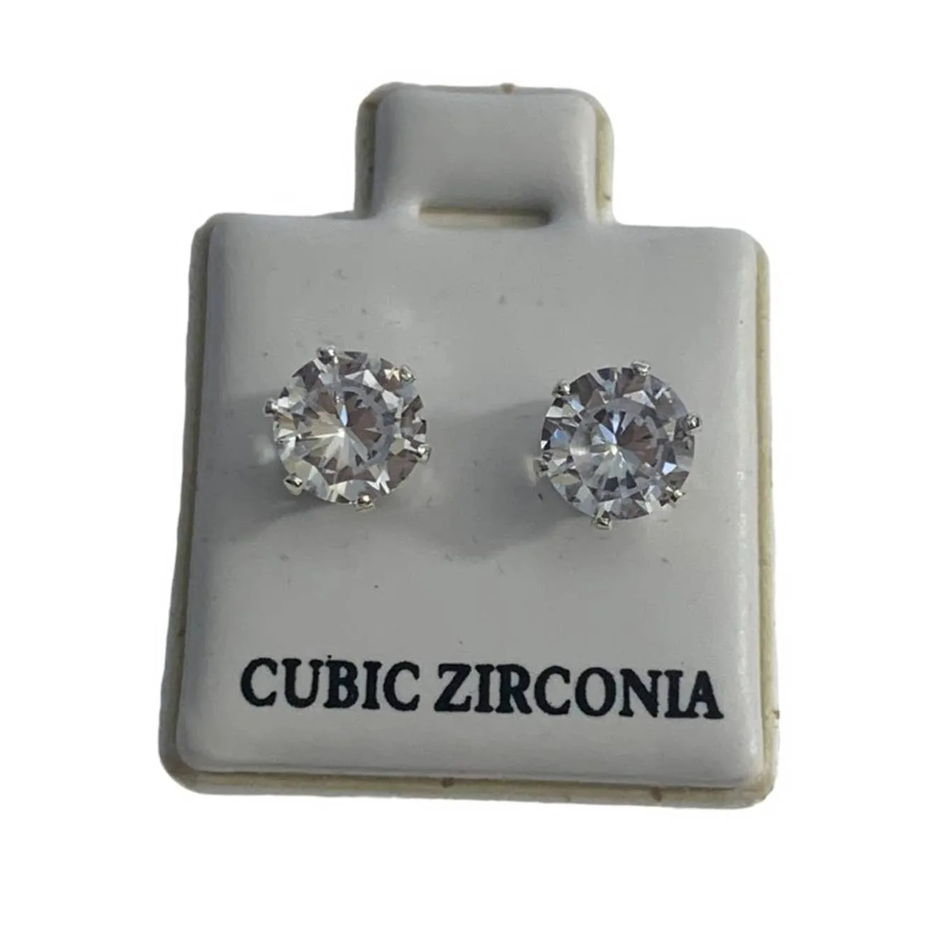 Large Diamond CZ Faux Silver Stud Earrings