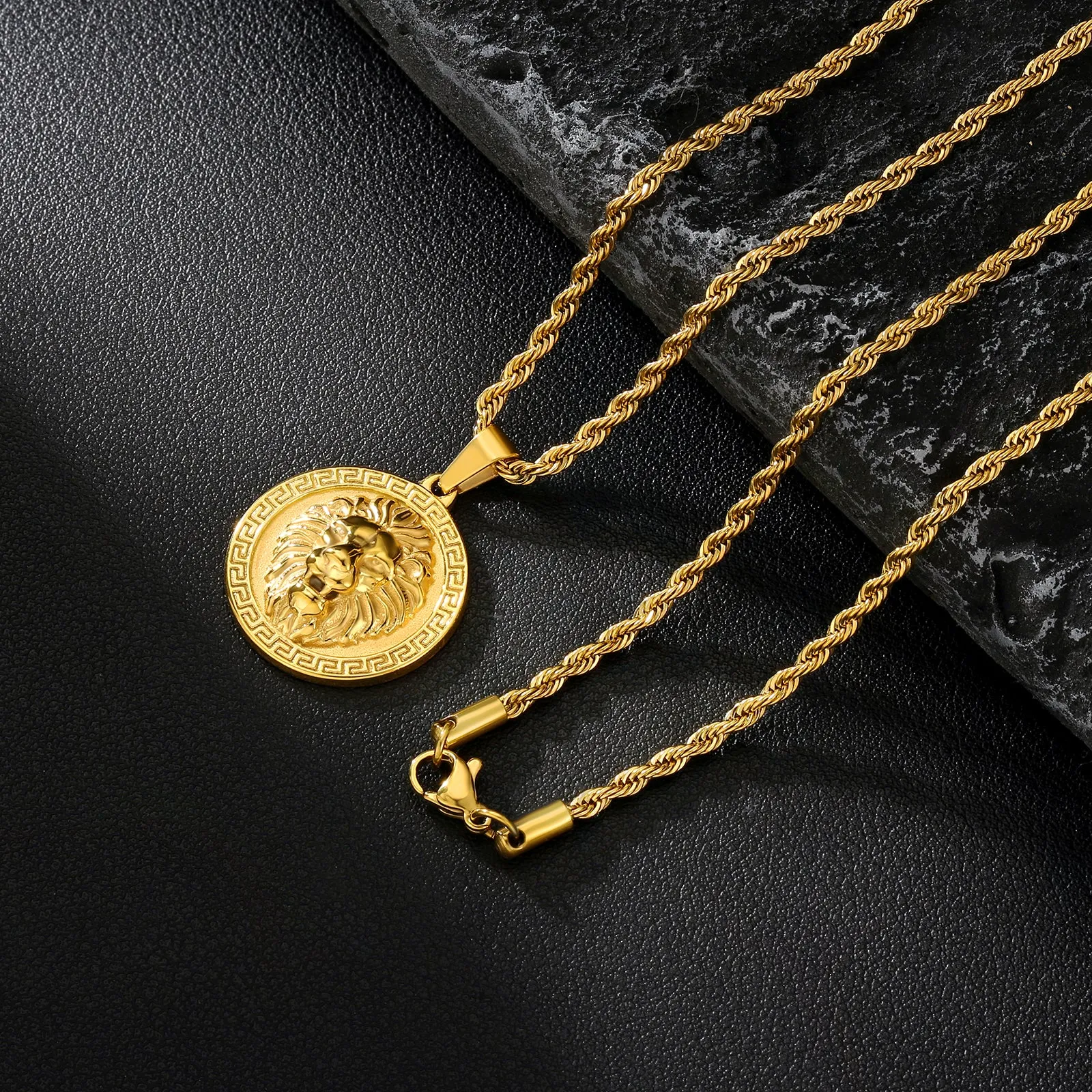 Lion Coin Pendant Necklace for Men LNHX