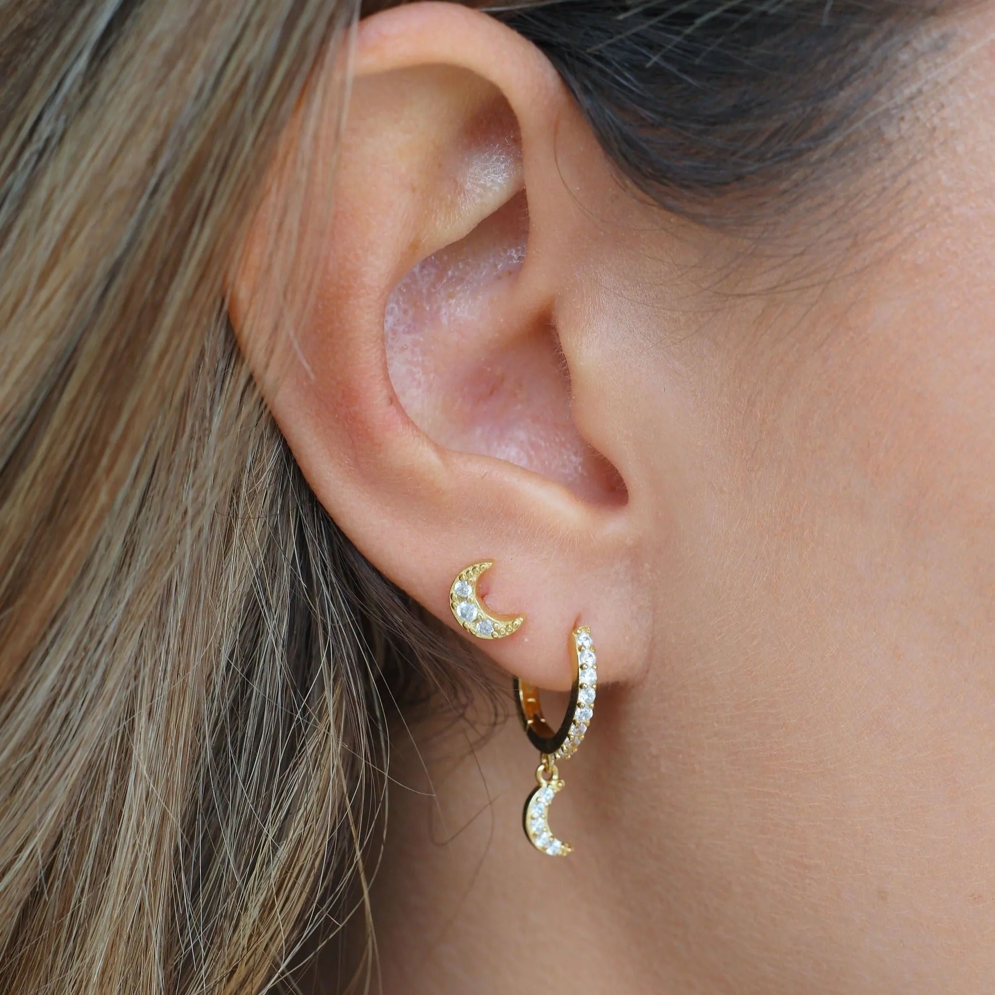 Luna Moon Hoop Earrings Gold