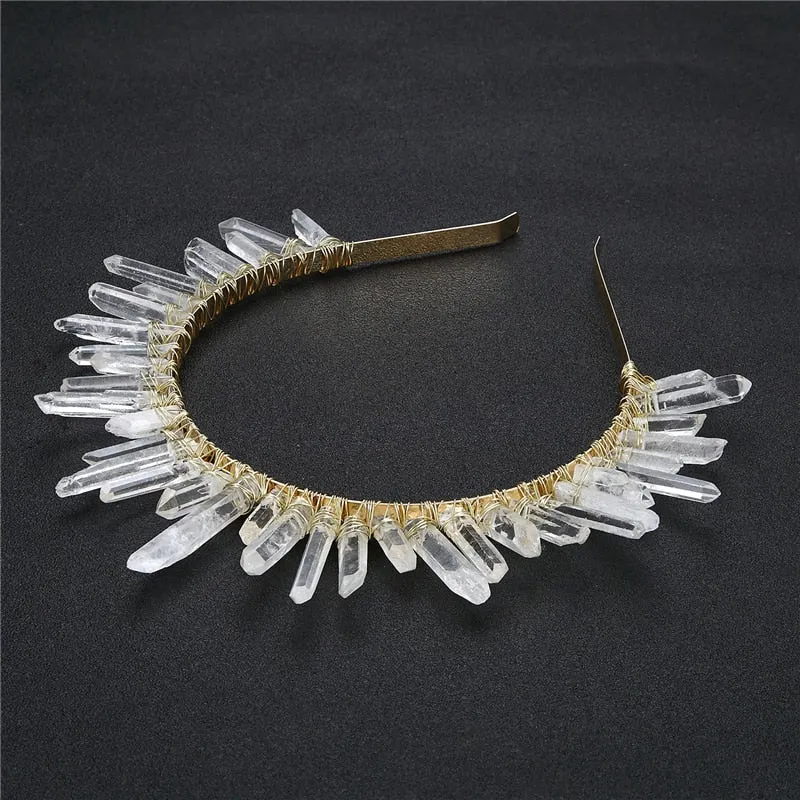 Luxury Crystal Quartz Tiara Bridal Racewear Crown Headdress Headband (Style 1) - Clear Quartz