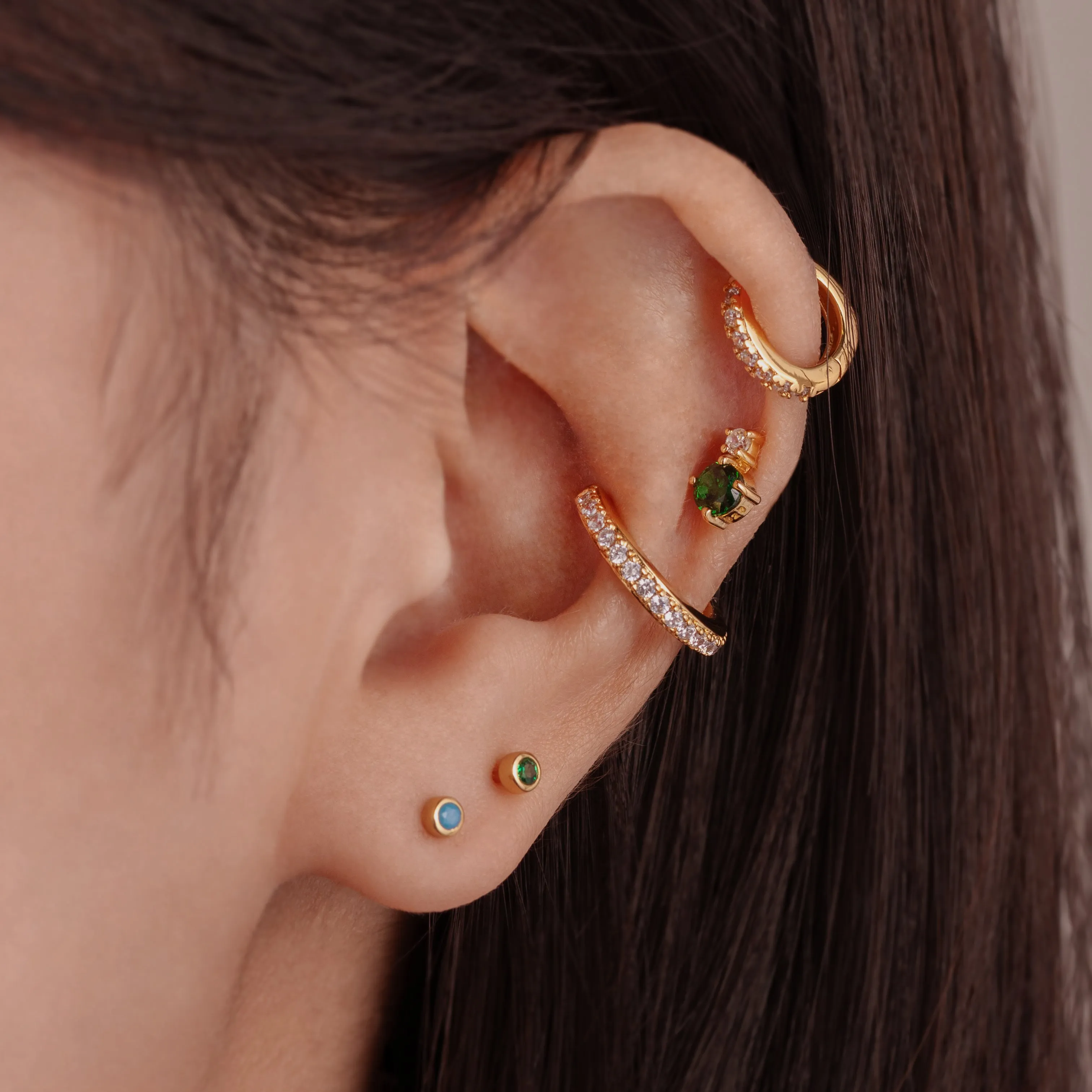 Mini Emerald Bezel Stud Earrings