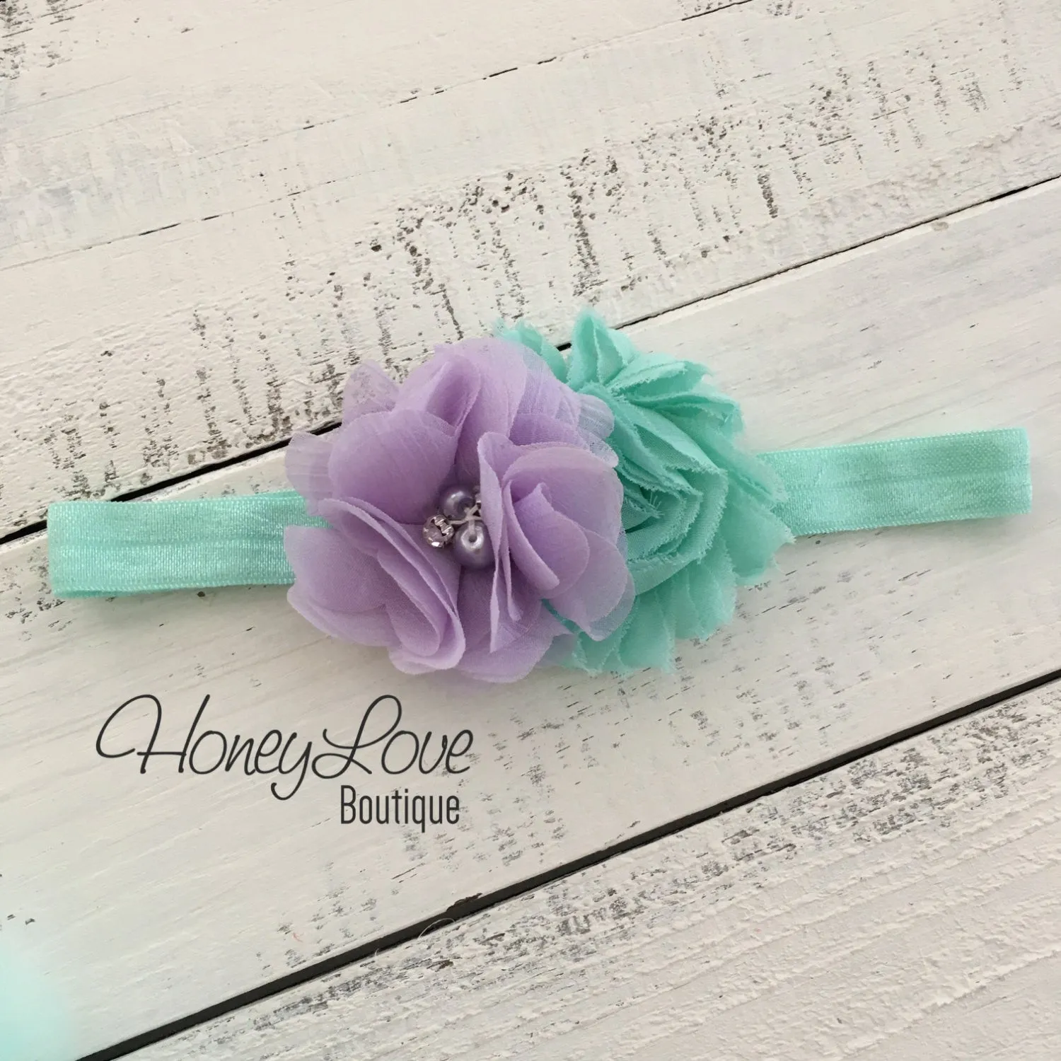 Mint/Aqua and Lavender Purple flower headband