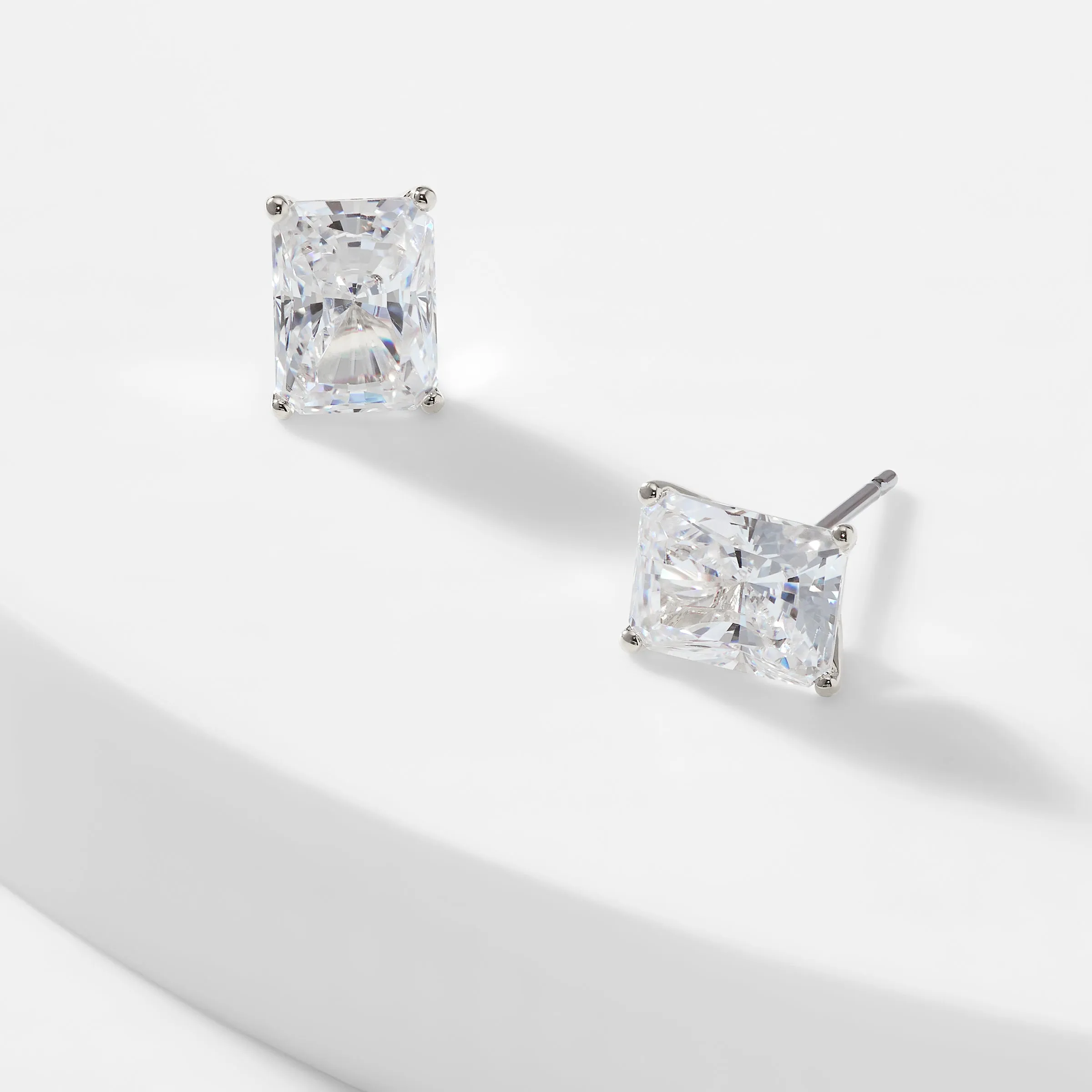 MODERN LOVE LARGE EMERALD CUT CZ STUD EARRINGS