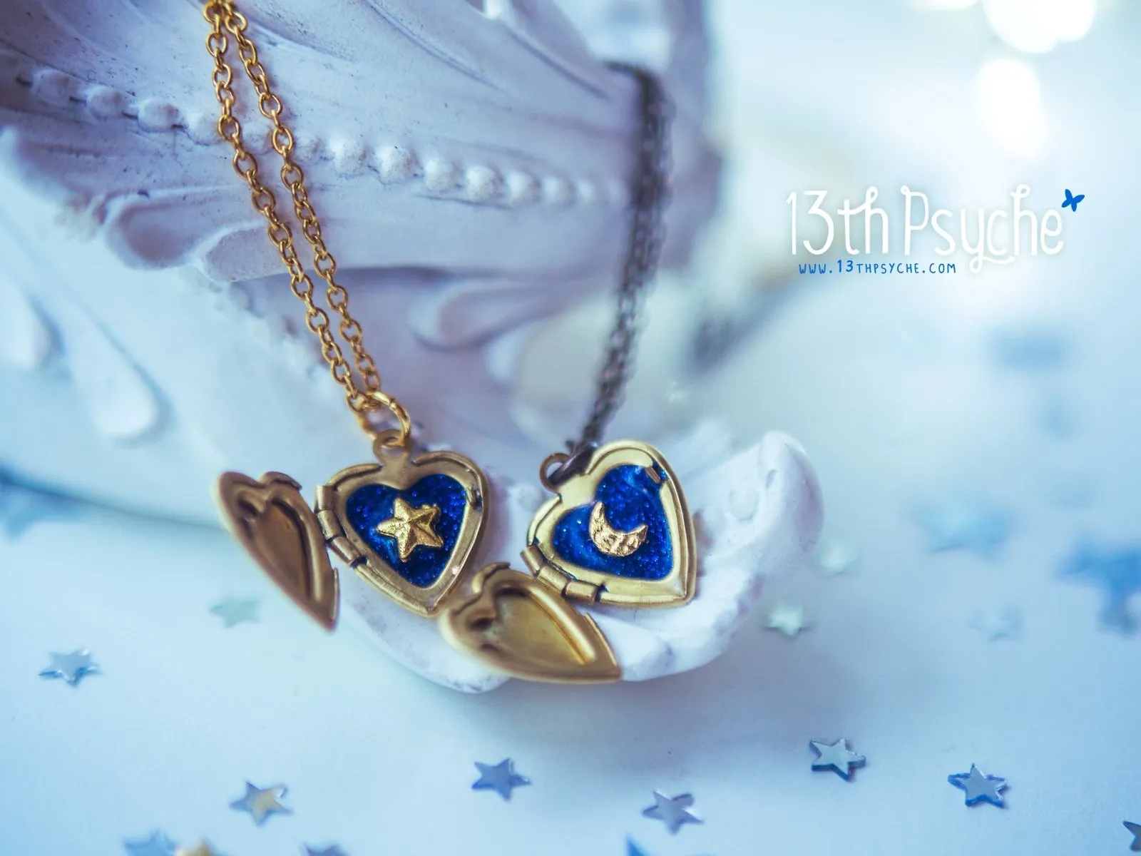 Moon and Stars Heart locket pendant necklace