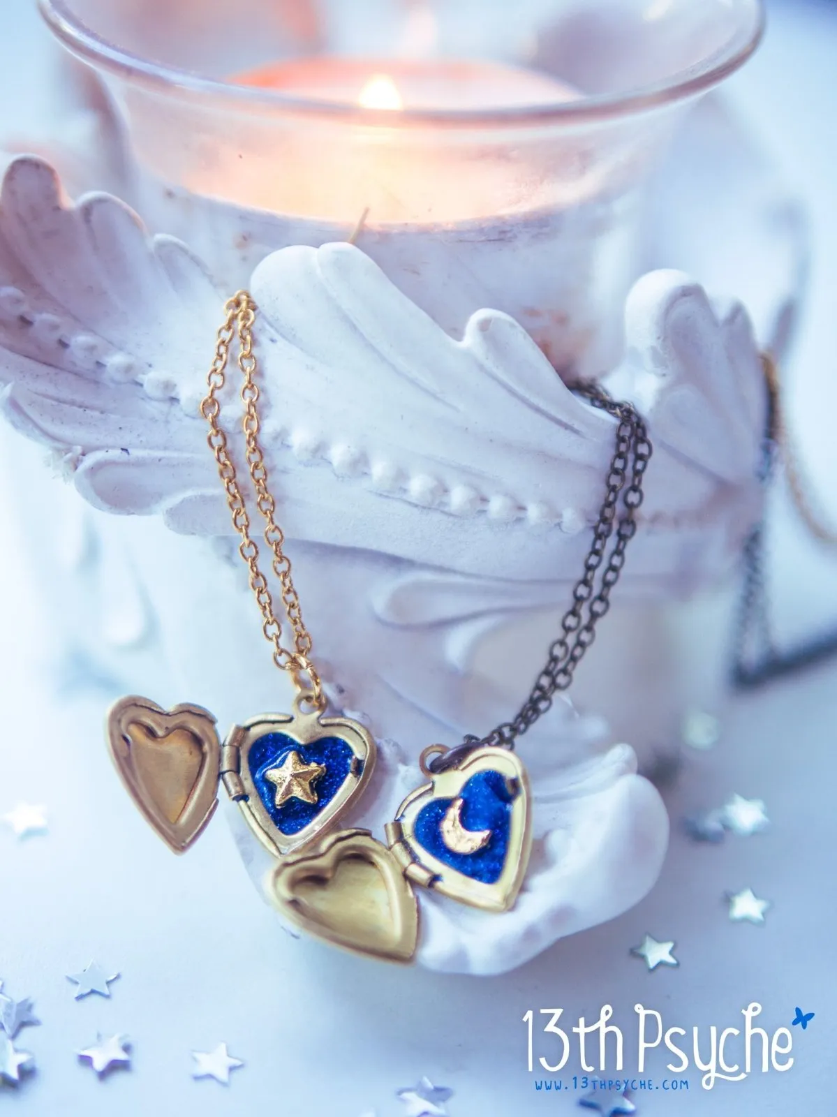 Moon and Stars Heart locket pendant necklace