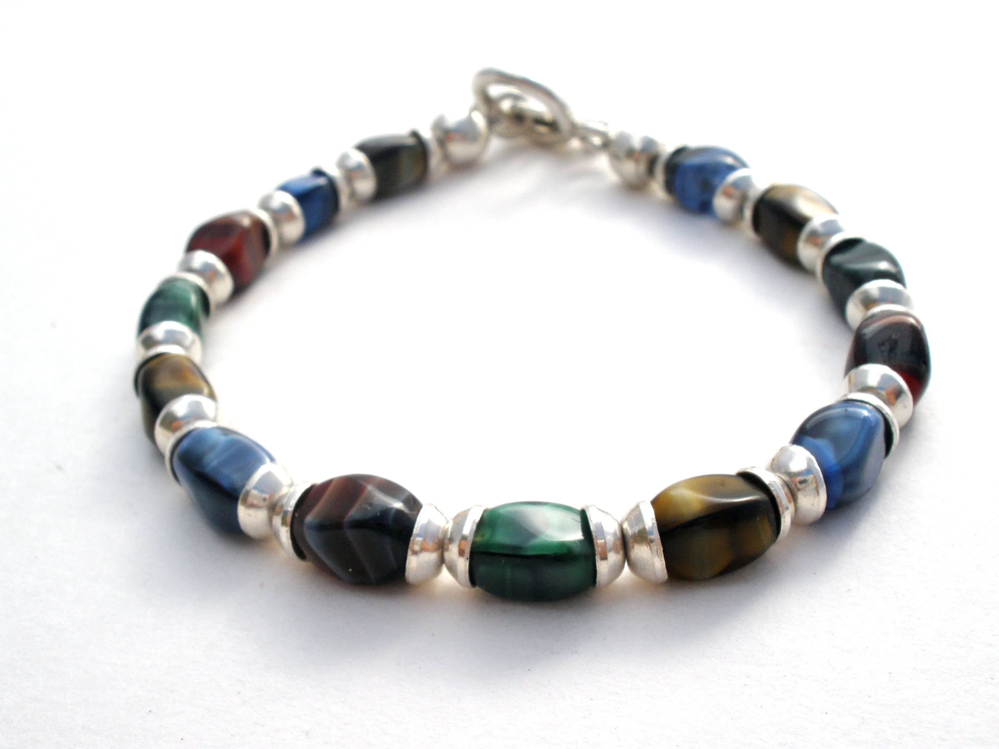 Multi Color Art Glass Bead Bracelet 925