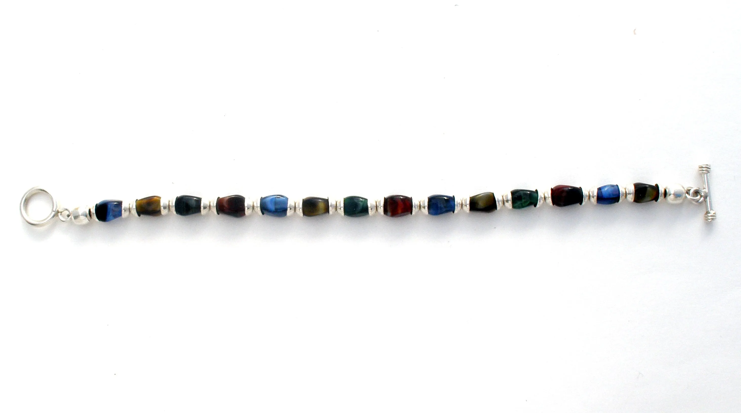 Multi Color Art Glass Bead Bracelet 925