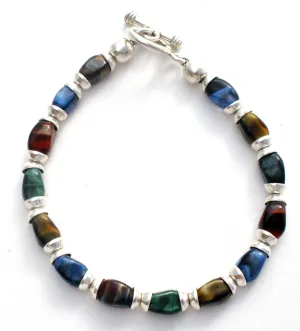 Multi Color Art Glass Bead Bracelet 925