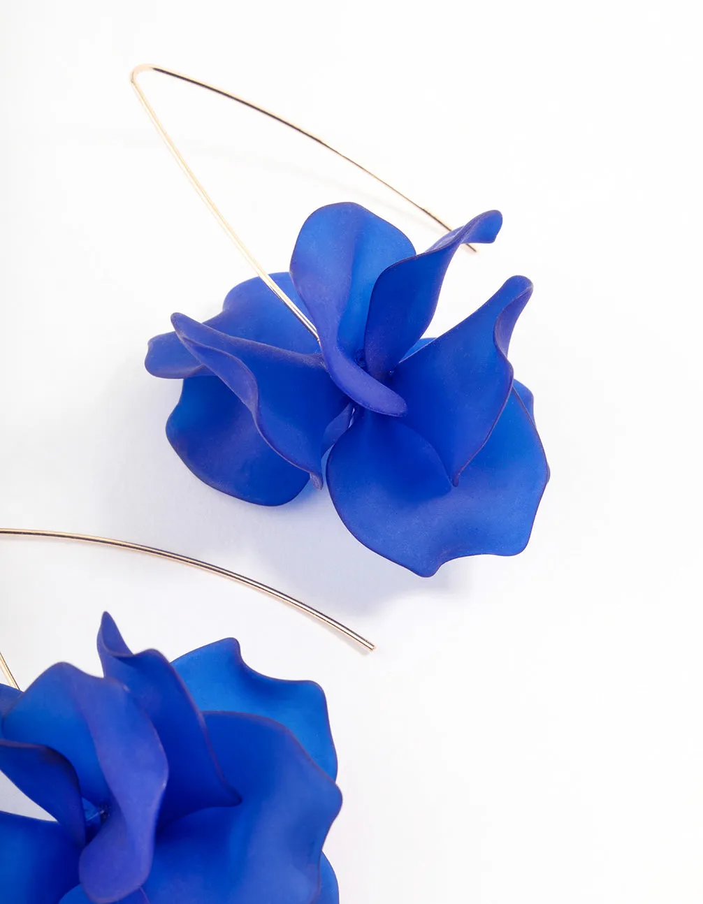 Navy Frosted Flower Drop Earrings