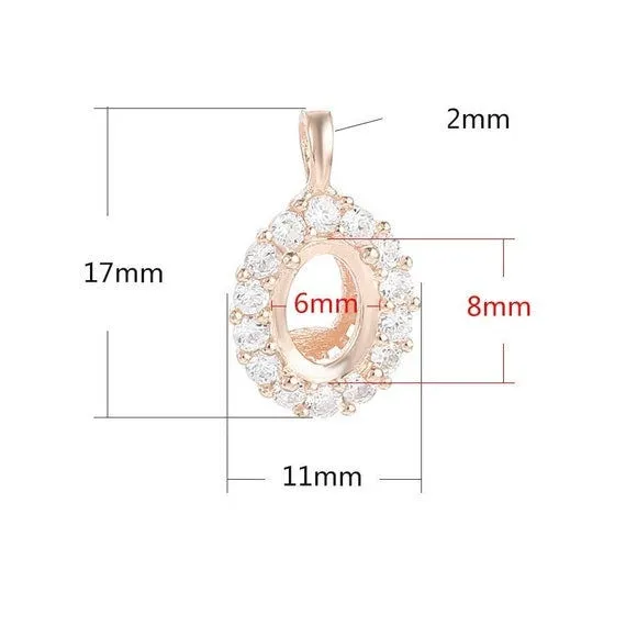 Necklace Pendant Setting Blank 6x8mm 1pc 1.2g 925 Sterling Silver for 1 Oval Shape Faceted Stone 4 Prongs CZ Semi Mount Wholesale Available