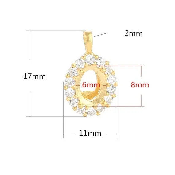 Necklace Pendant Setting Blank 6x8mm 1pc 1.2g 925 Sterling Silver for 1 Oval Shape Faceted Stone 4 Prongs CZ Semi Mount Wholesale Available