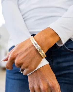 NEW! Gold Hammered Stretch Bracelet with Rhinestones