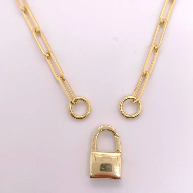 Padlock Customizable Paperclip Chain with Locket, Yellow Gold, Love Locket, Custom Order