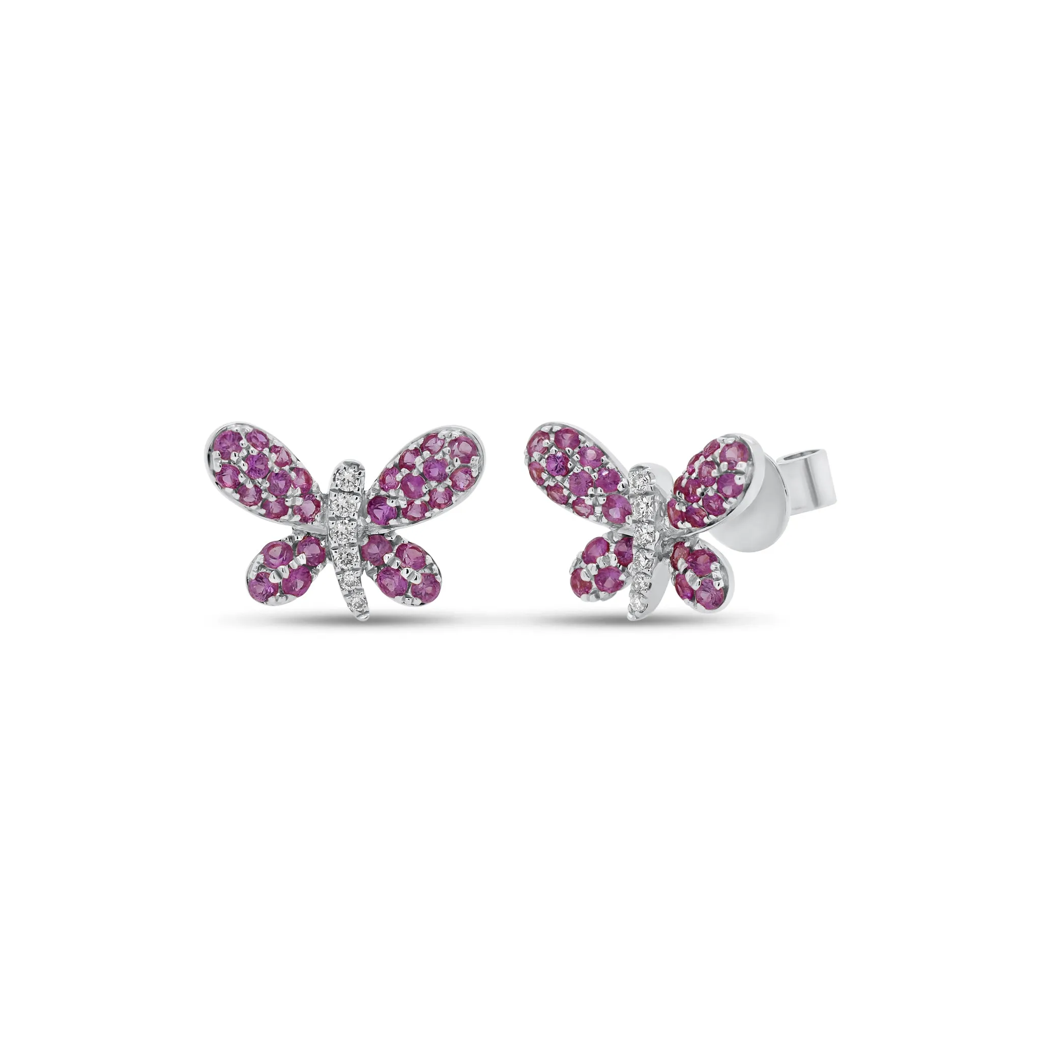 Pink Sapphire & Diamond Butterfly Stud Earrings