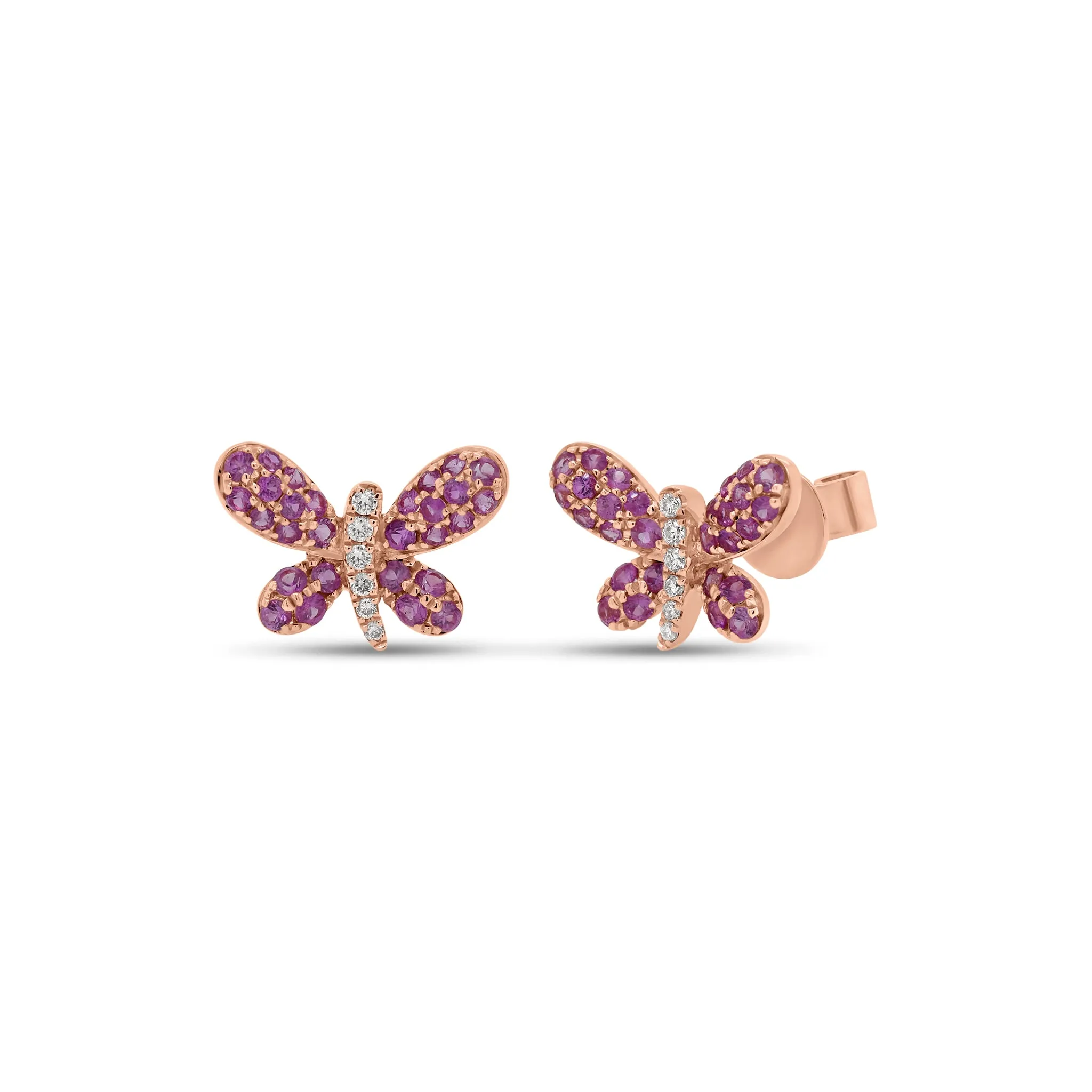 Pink Sapphire & Diamond Butterfly Stud Earrings