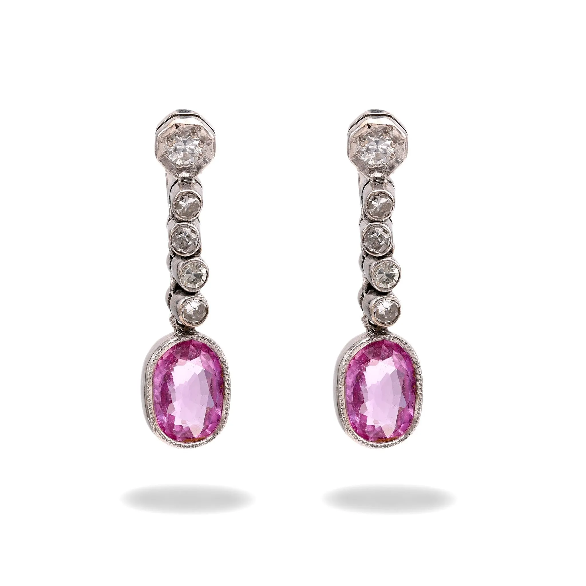 Pink Sapphire and Diamond Drop Earrings