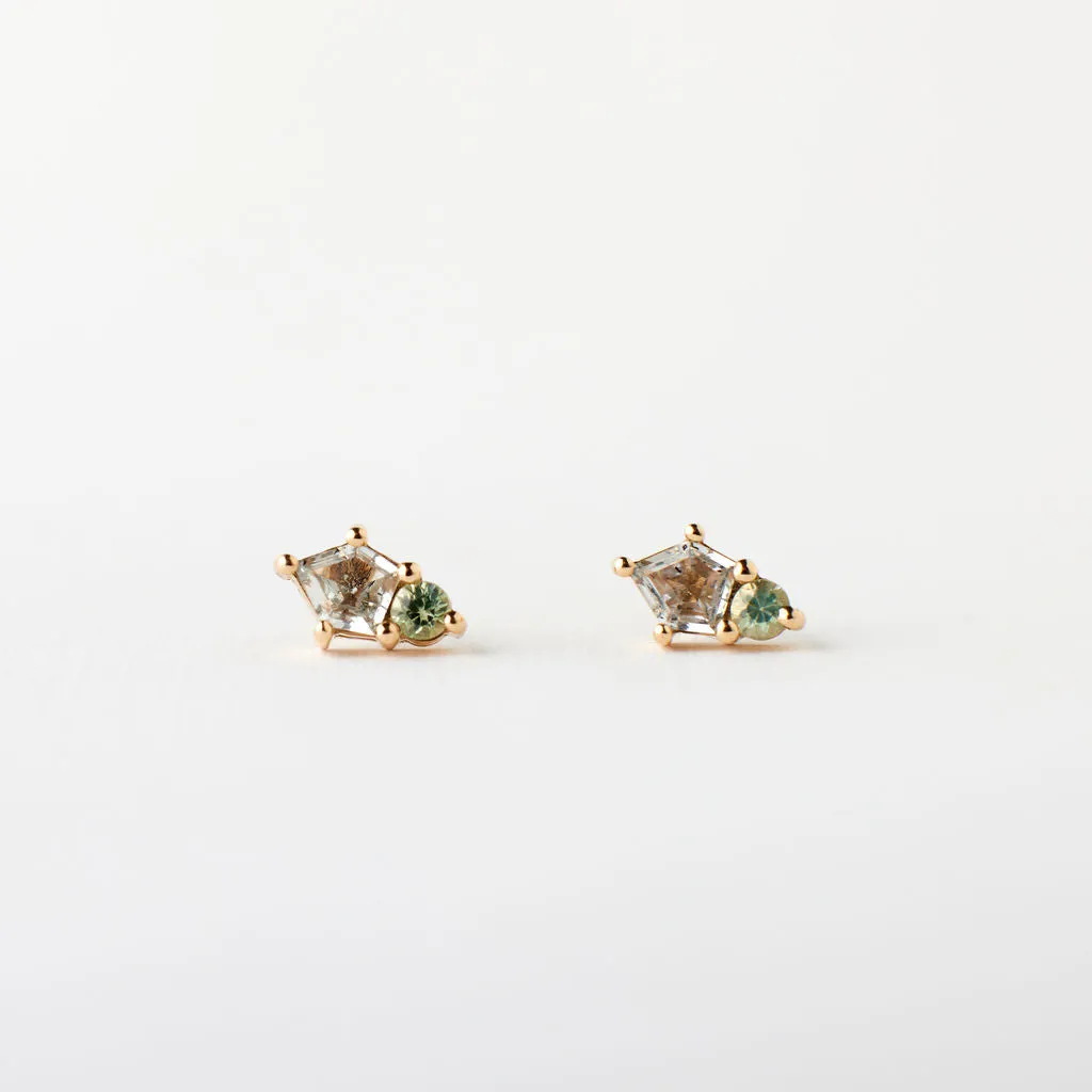 Pixie Earrings - White   Green Sapphires