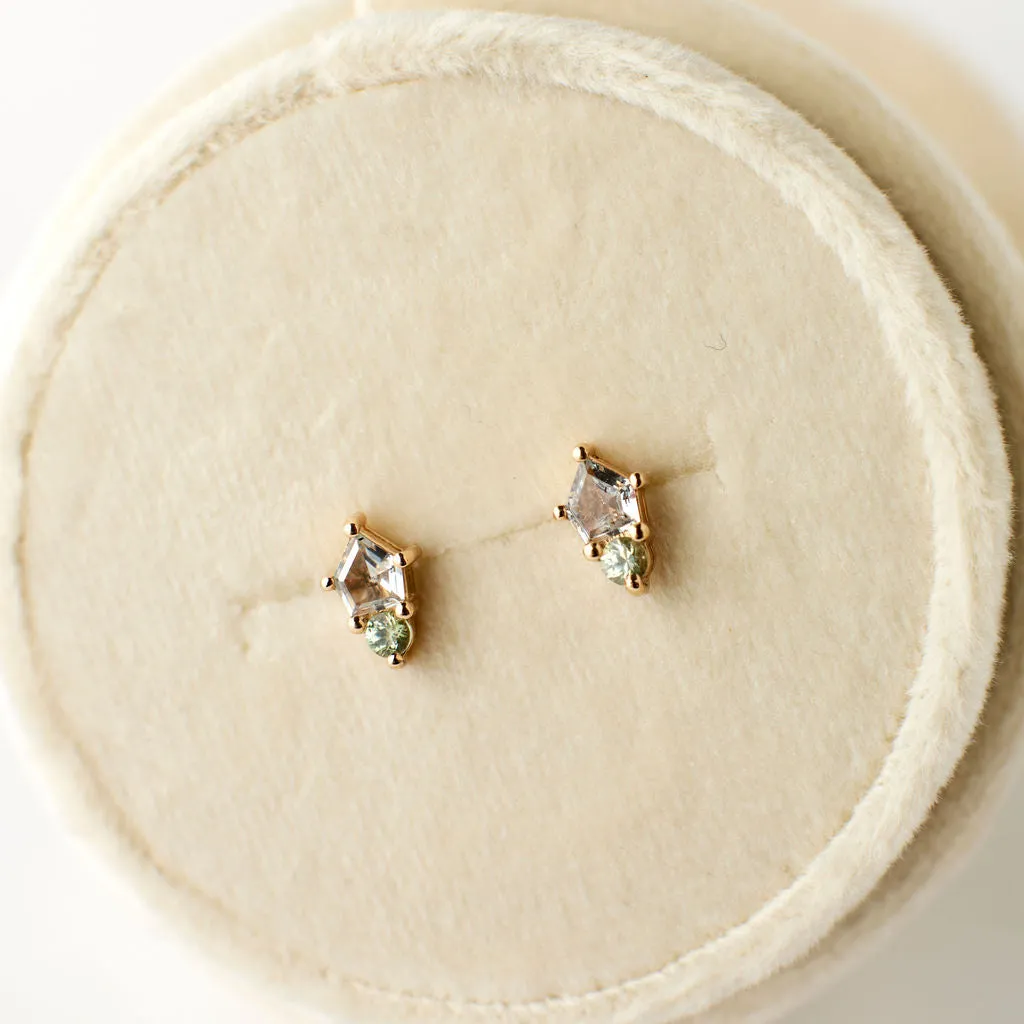 Pixie Earrings - White   Green Sapphires