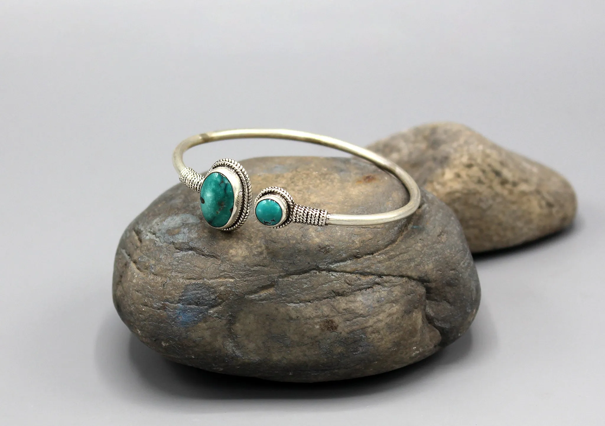 Plain Inlaid Turquoise Sterling Silver Bracelet