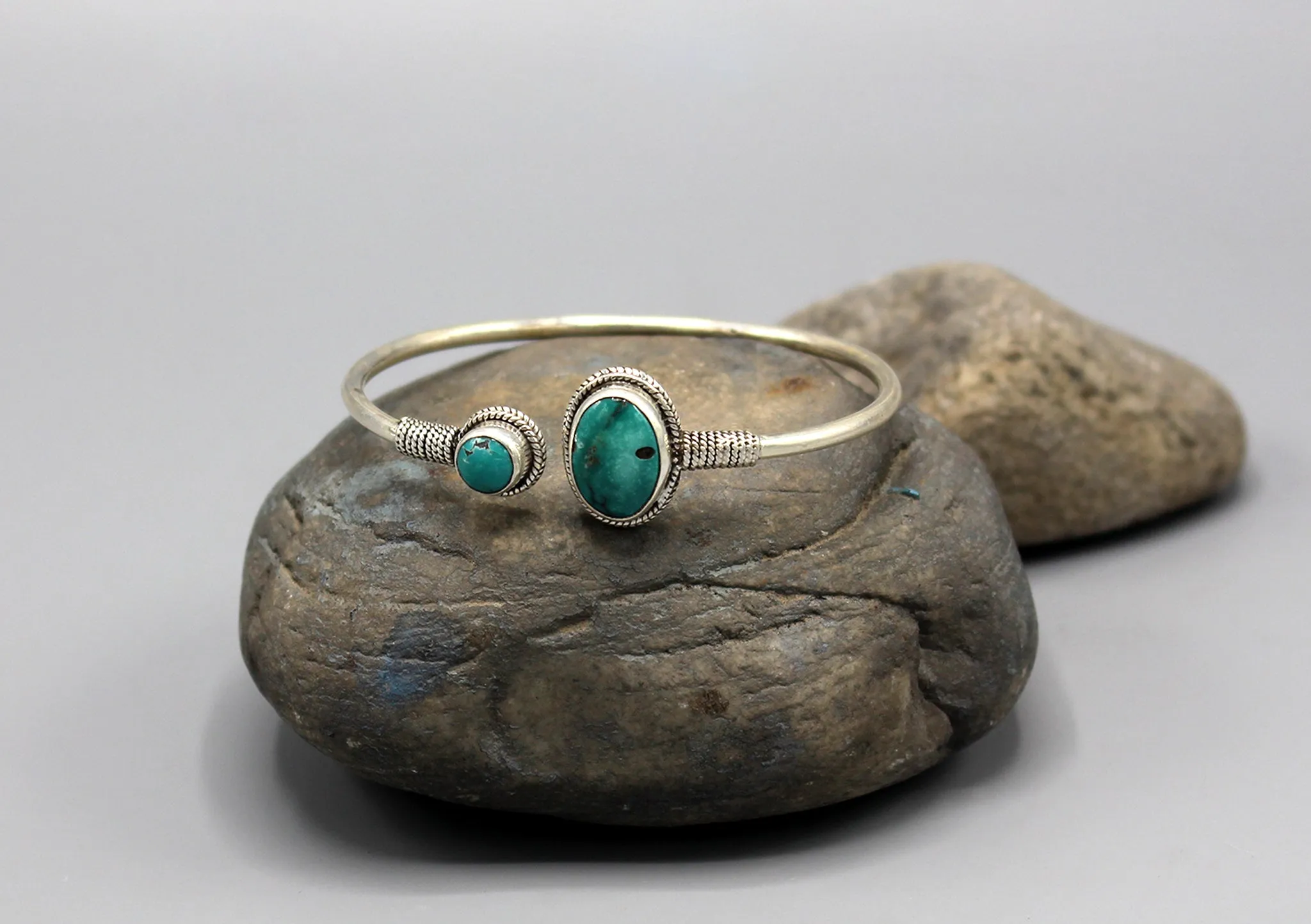 Plain Inlaid Turquoise Sterling Silver Bracelet