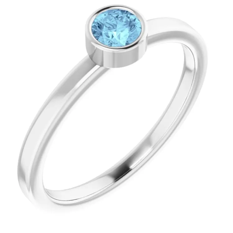 Platinum 4 mm Natural Aquamarine Ring