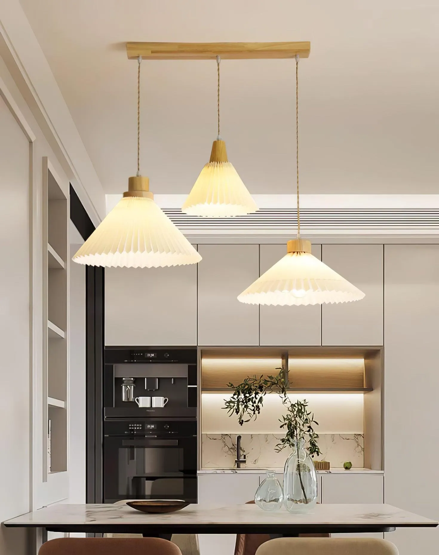 Pleated Wooden Pendant Light