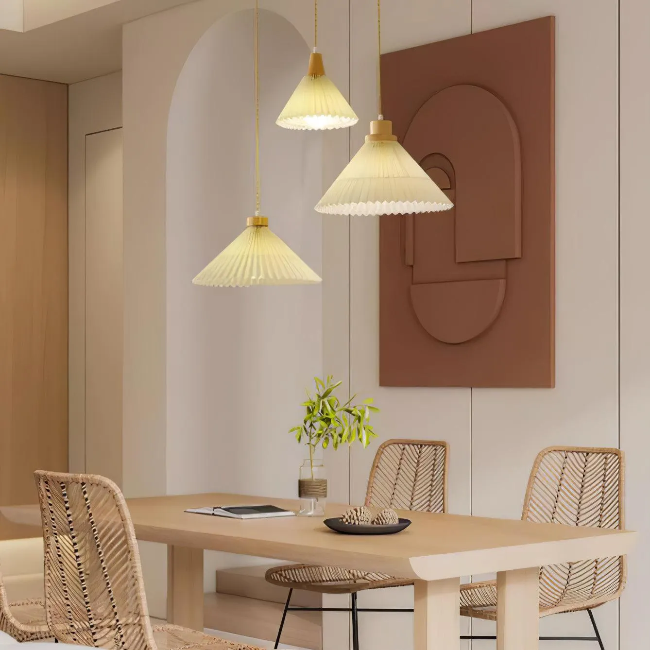 Pleated Wooden Pendant Light