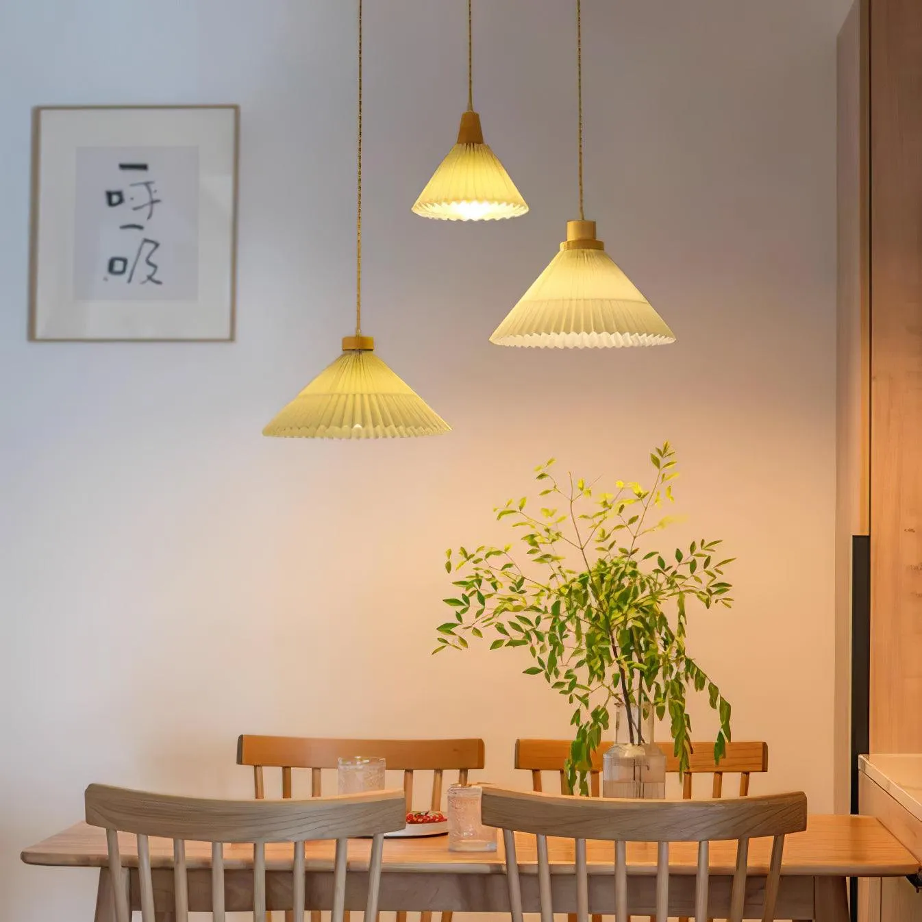 Pleated Wooden Pendant Light