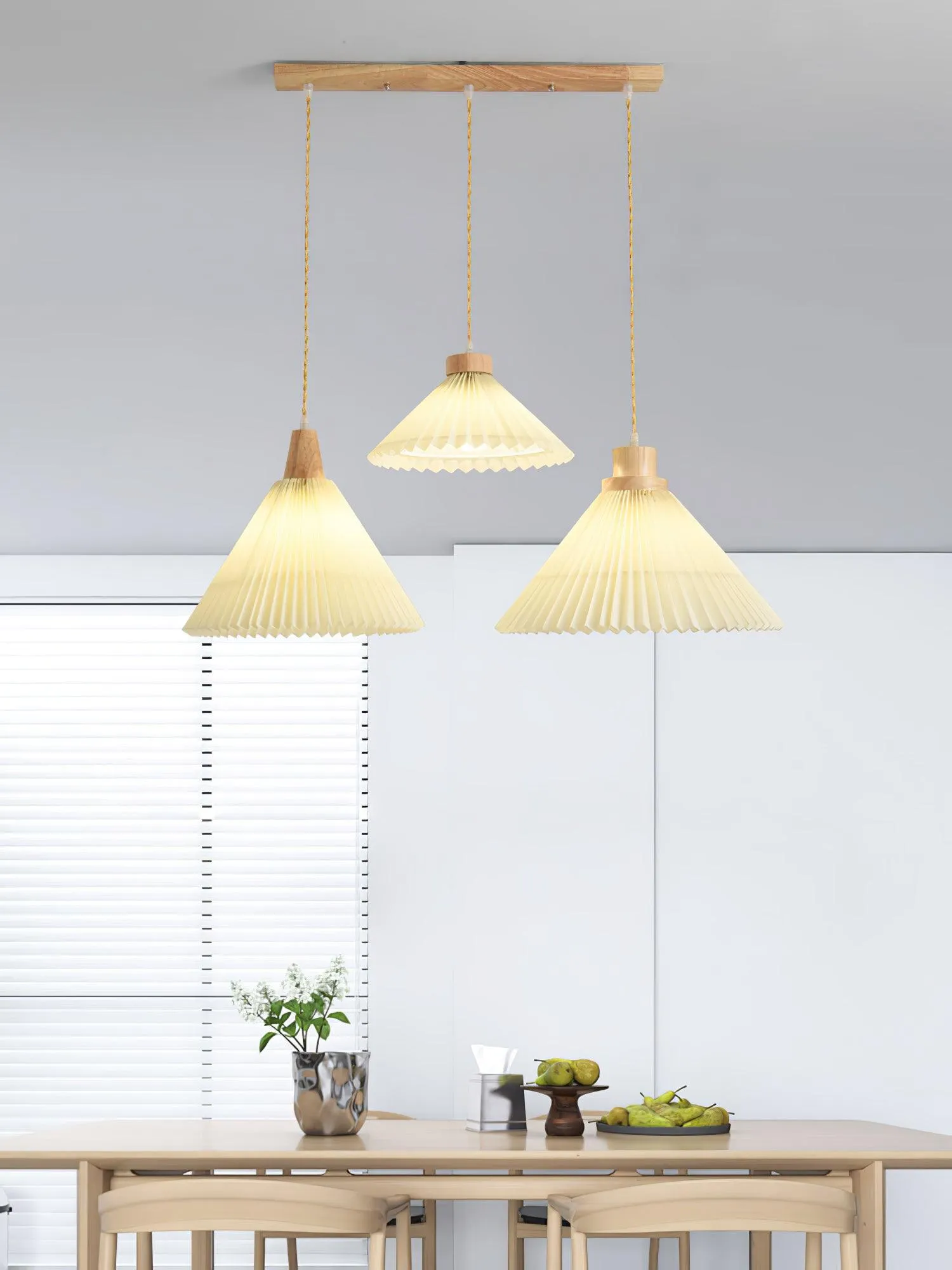 Pleated Wooden Pendant Light