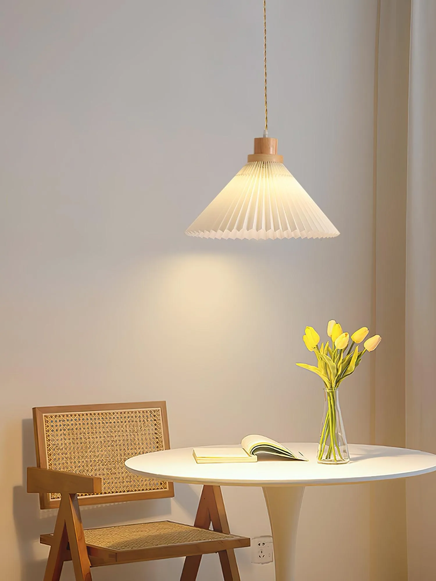 Pleated Wooden Pendant Light