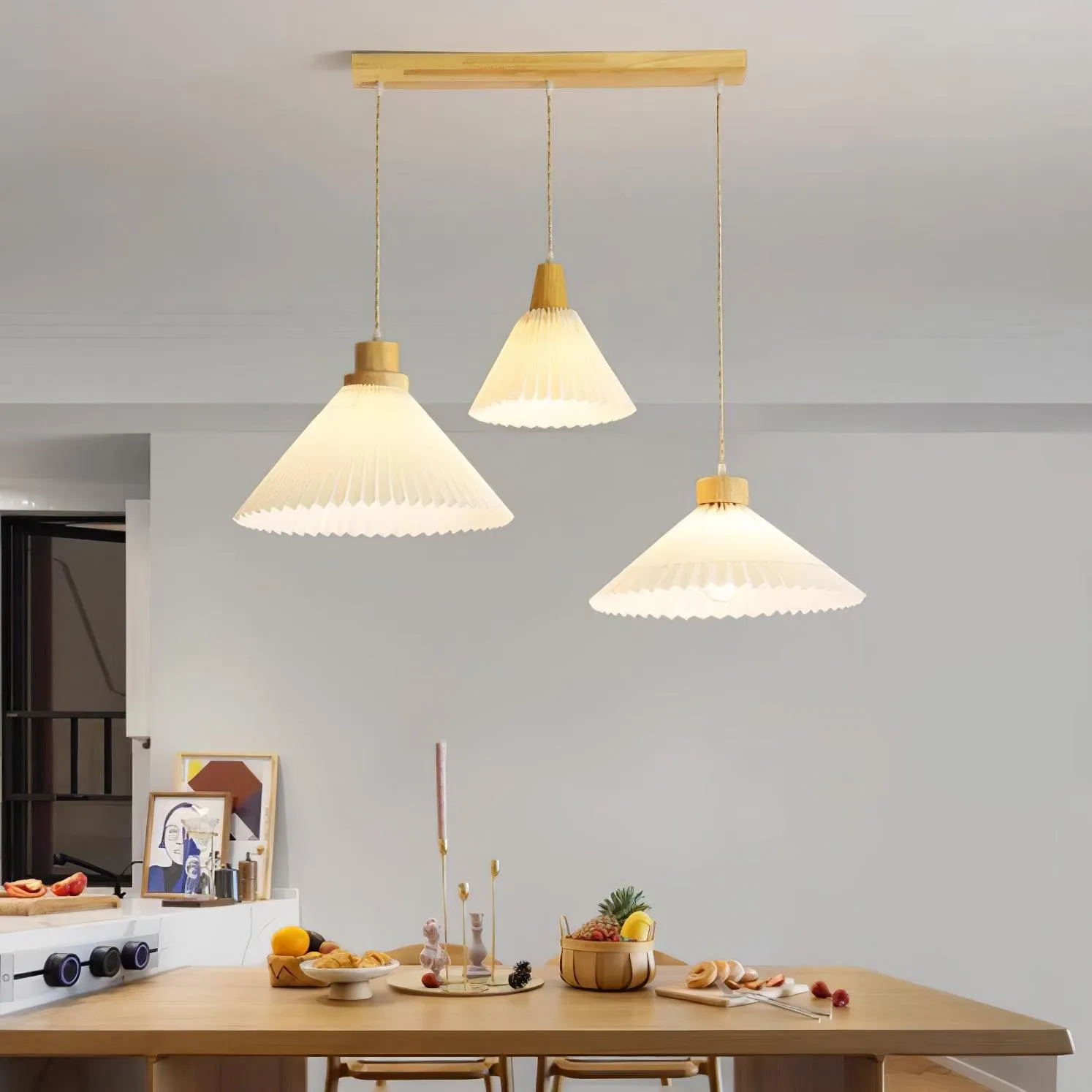 Pleated Wooden Pendant Light