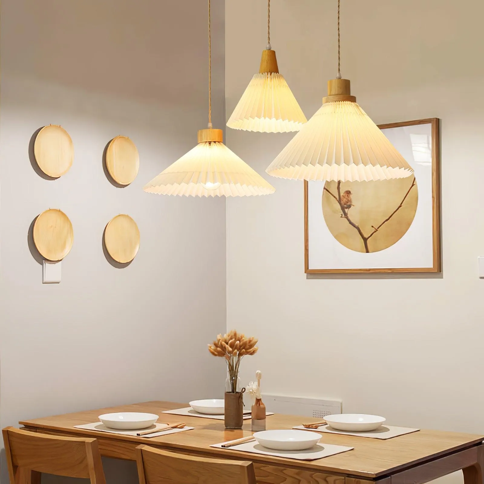 Pleated Wooden Pendant Light