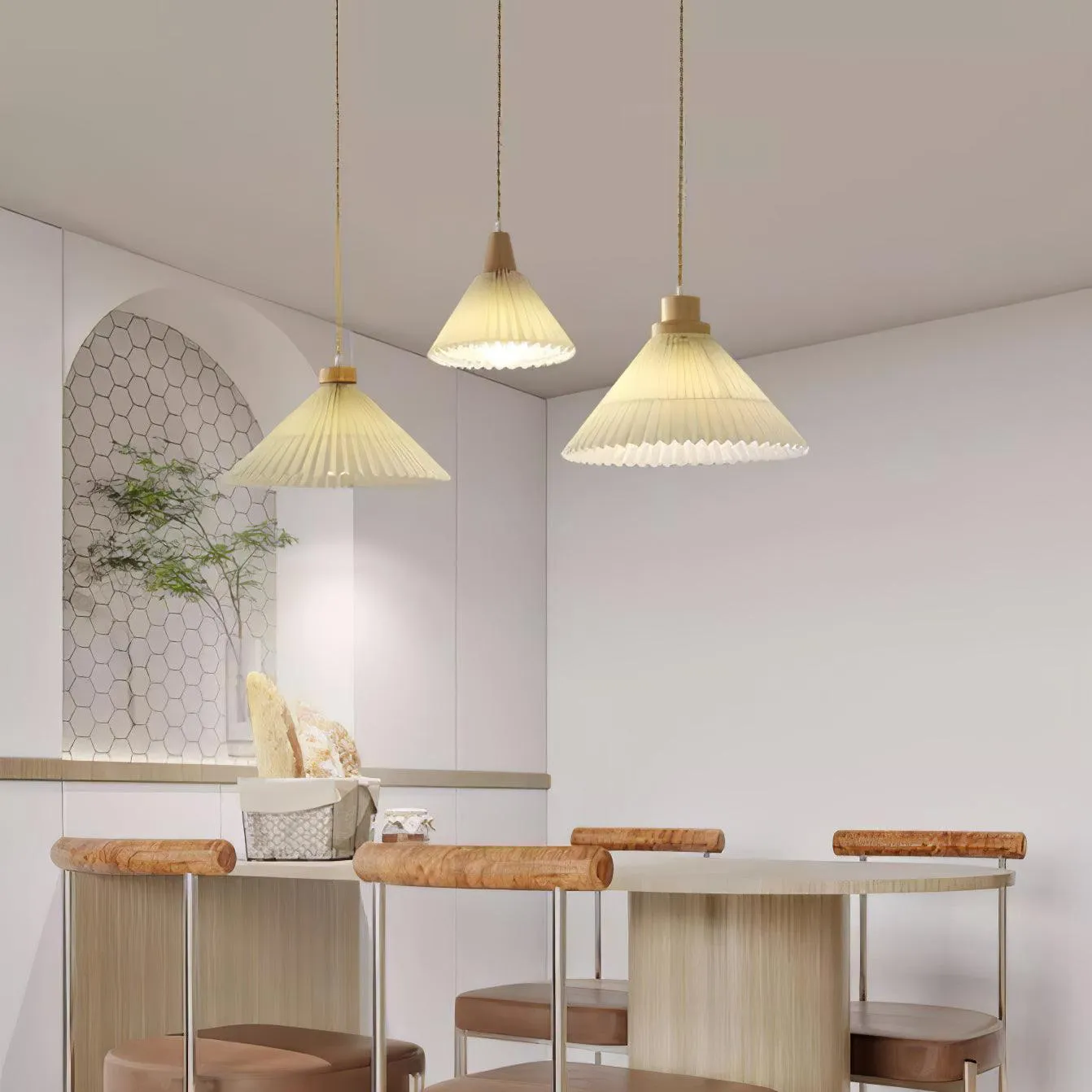 Pleated Wooden Pendant Light