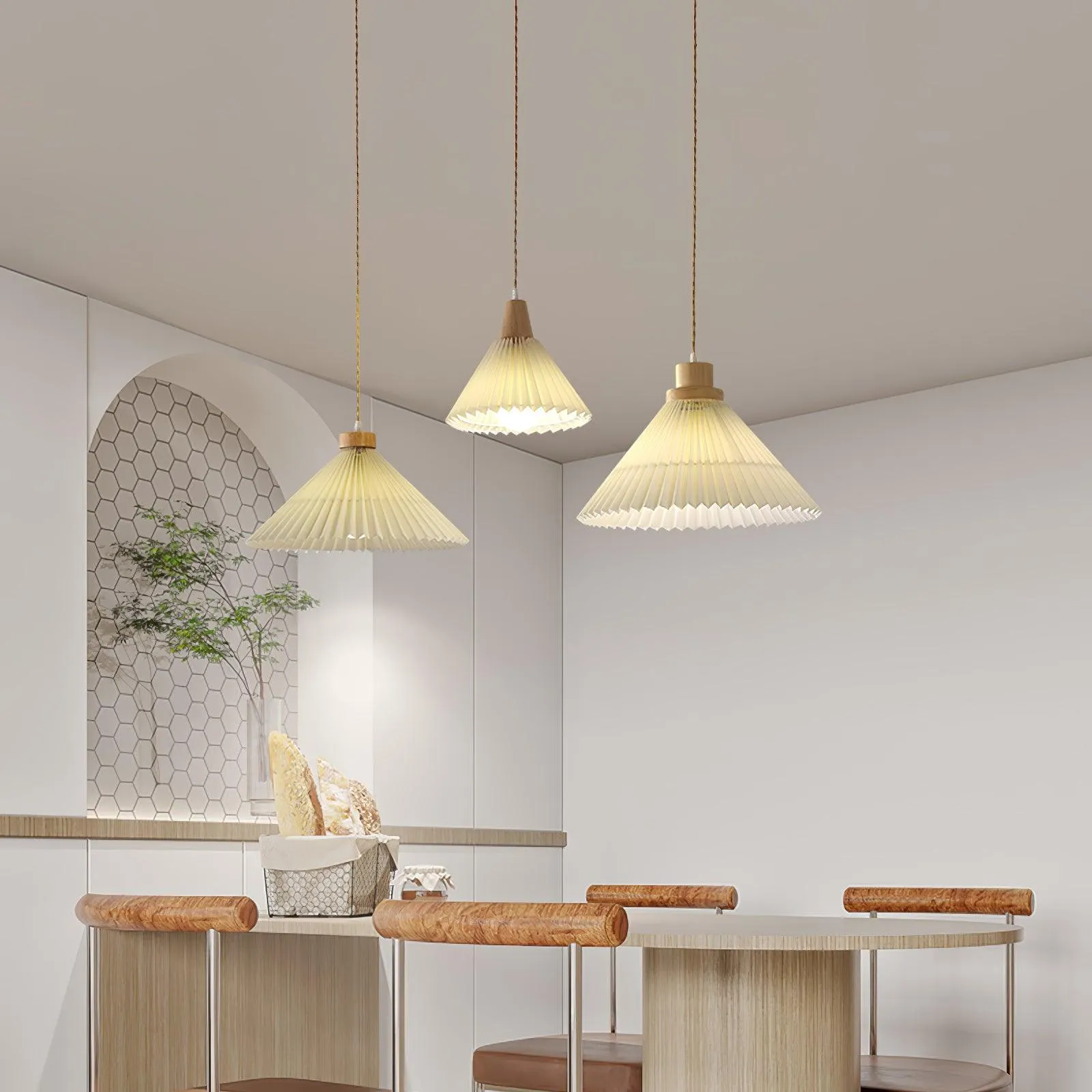 Pleated Wooden Pendant Light