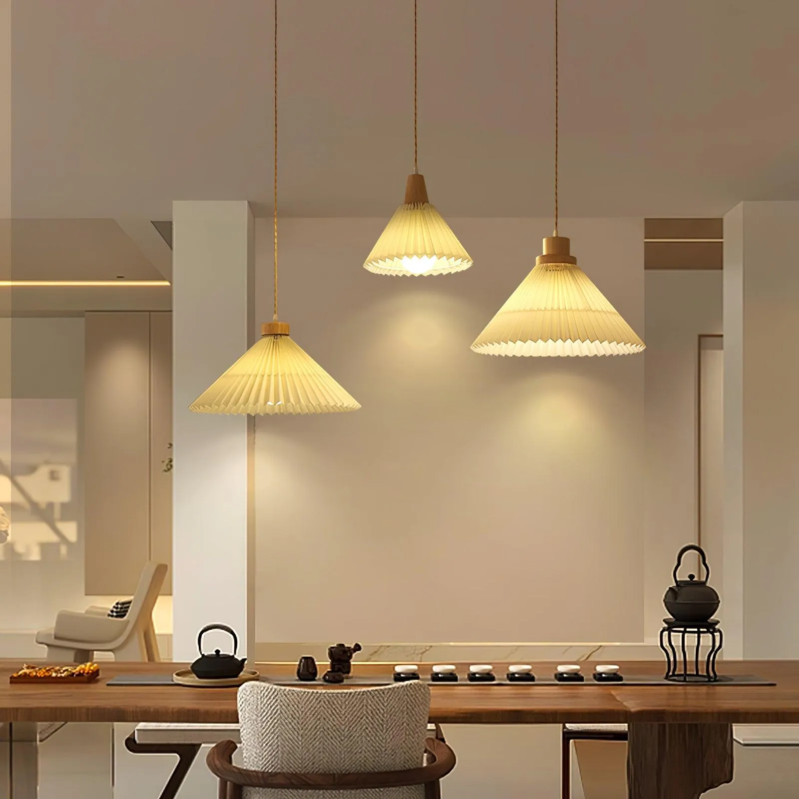 Pleated Wooden Pendant Light