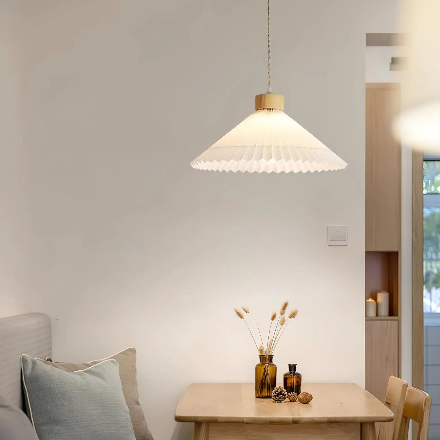 Pleated Wooden Pendant Light