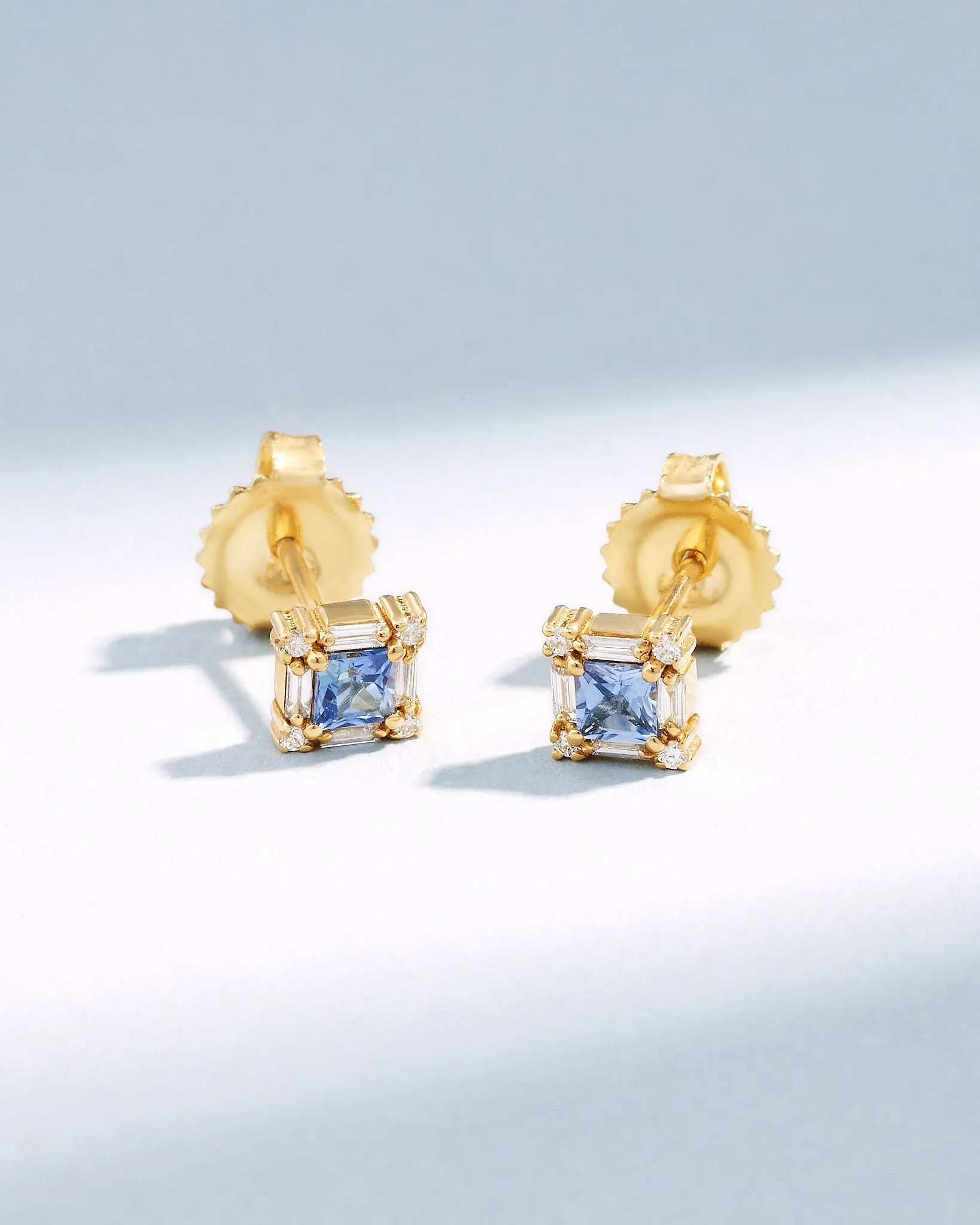 Princess Mini Light Blue Sapphire Studs