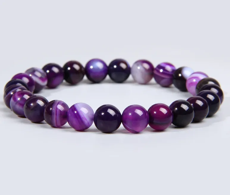 Purple agate stone, yoga, healing, stretch cording bracelet, jewelry.