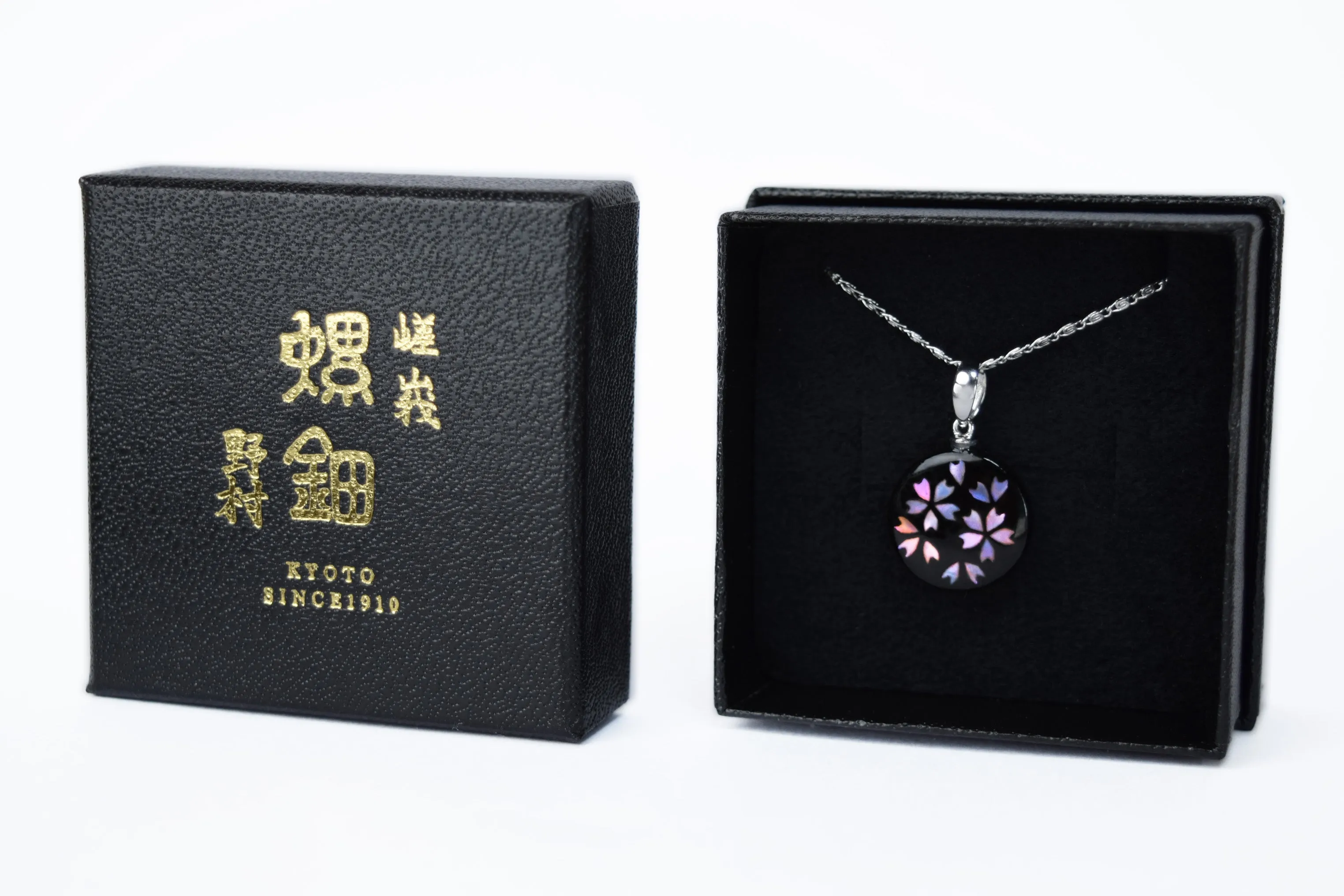 Raden Pendant Necklace - Cherry Blossom / Pink Color / Medium Size-, Japanese Lacquer Jewelry, Kyoto Jewelry