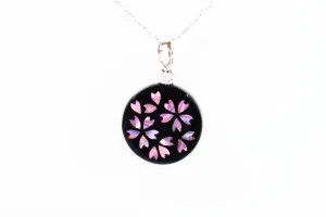 Raden Pendant Necklace - Cherry Blossom / Pink Color / Medium Size-, Japanese Lacquer Jewelry, Kyoto Jewelry