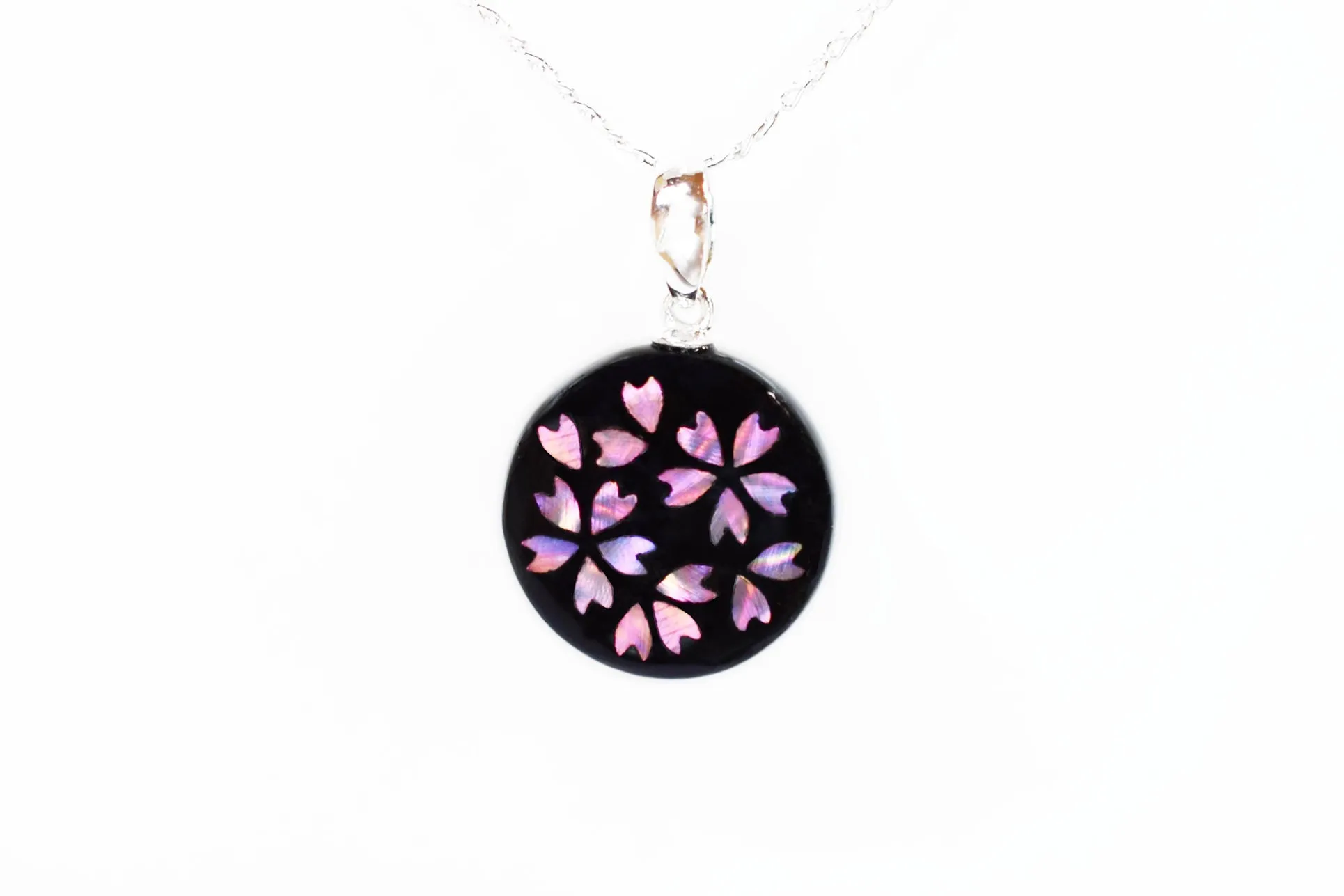 Raden Pendant Necklace - Cherry Blossom / Pink Color / Medium Size-, Japanese Lacquer Jewelry, Kyoto Jewelry