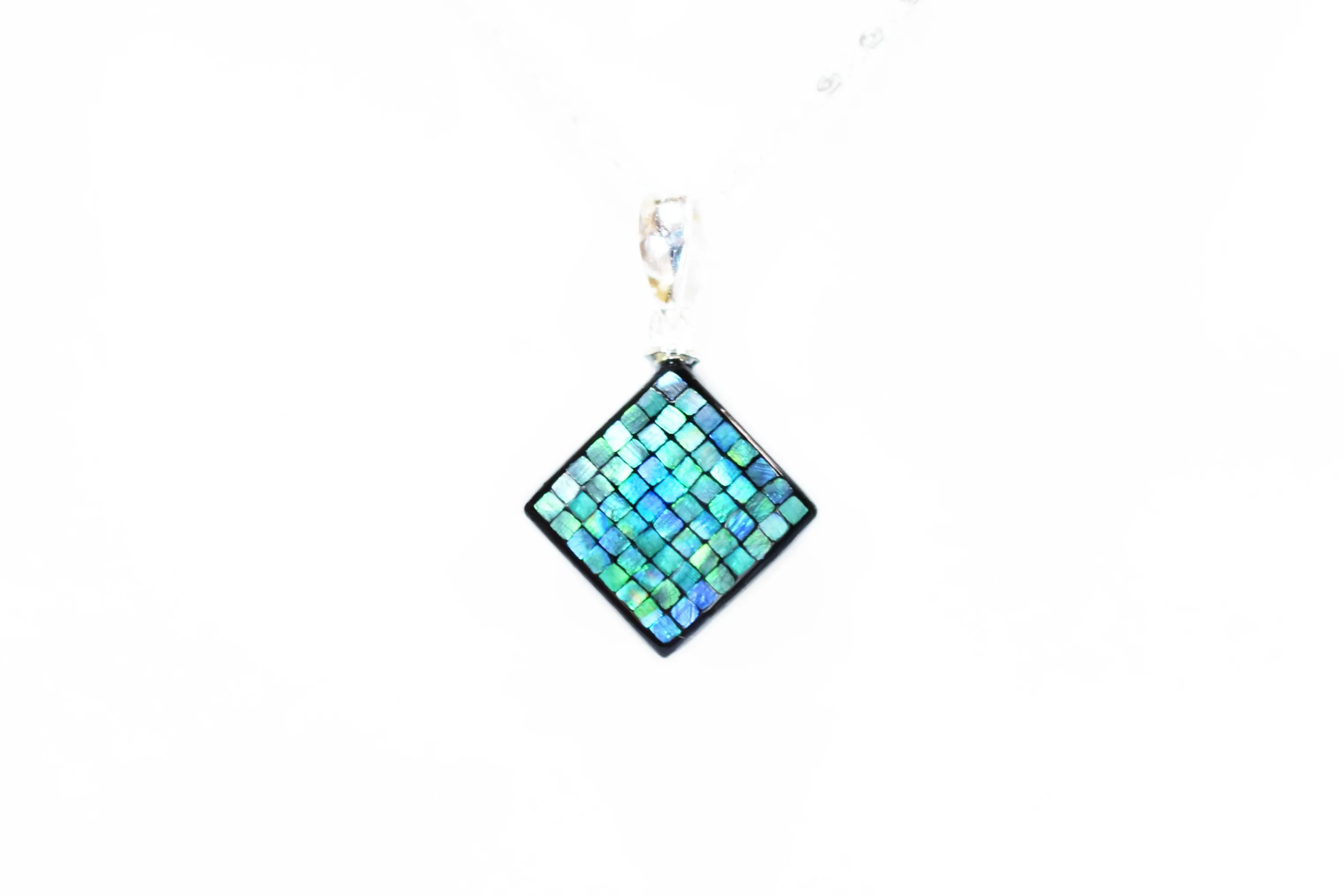 Raden Pendant Necklace - Square / Green Color / Small Size-, Japanese Lacquer Jewelry, Kyoto Jewelry