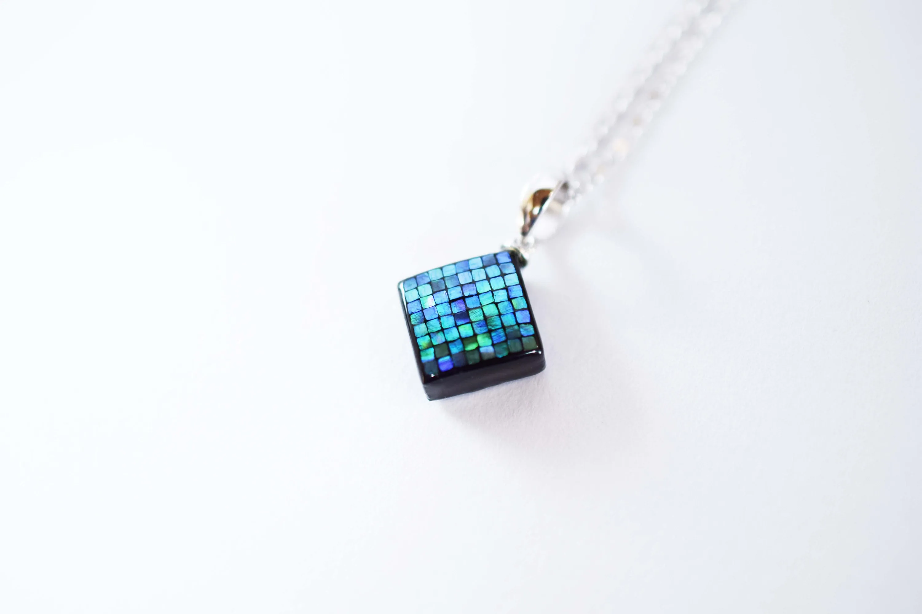 Raden Pendant Necklace - Square / Green Color / Small Size-, Japanese Lacquer Jewelry, Kyoto Jewelry