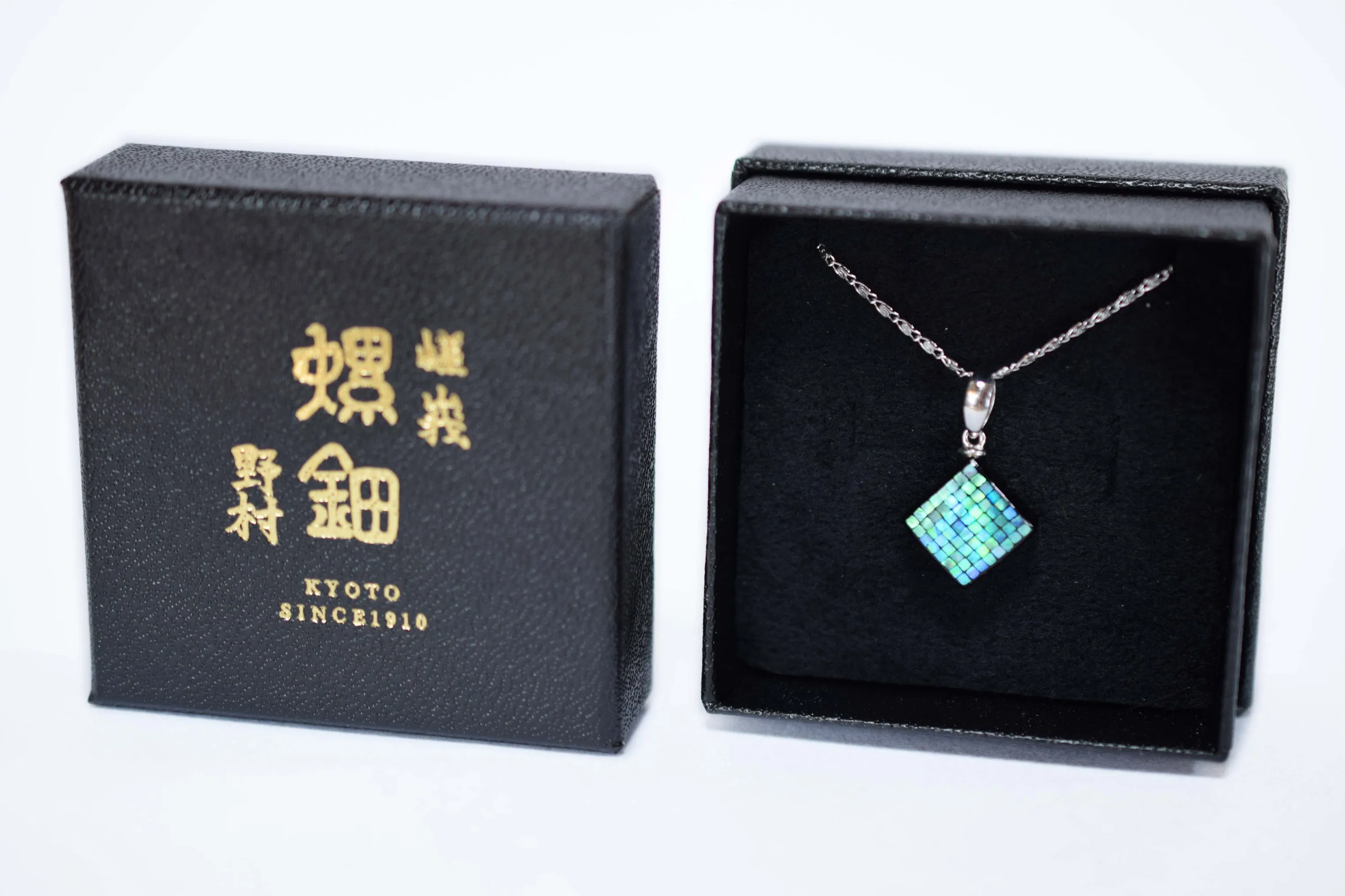 Raden Pendant Necklace - Square / Green Color / Small Size-, Japanese Lacquer Jewelry, Kyoto Jewelry